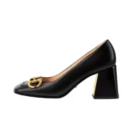 Gucci Women Mid-Heel Pump with Horsebit Black Leather 8cm Heel