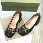 Gucci Women Mid-Heel Pump with Horsebit Black Leather 8cm Heel