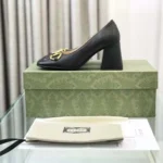 Gucci Women Mid-Heel Pump with Horsebit Black Leather 8cm Heel
