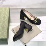 Gucci Women Mid-Heel Pump with Horsebit Black Leather 8cm Heel