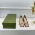 Gucci Women Mid-Heel Pump with Horsebit Pink Leather 8cm Heel