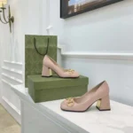 Gucci Women Mid-Heel Pump with Horsebit Pink Leather 8cm Heel