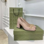 Gucci Women Mid-Heel Pump with Horsebit Pink Leather 8cm Heel