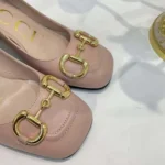 Gucci Women Mid-Heel Pump with Horsebit Pink Leather 8cm Heel