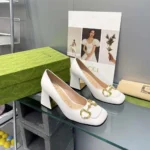 Gucci Women Mid-Heel Pump with Horsebit White Leather 8cm Heel