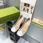 Gucci Women Mid-Heel Pump with Horsebit White Leather 8cm Heel