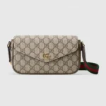 Pochette Gucci Ophidia pour femme avec garniture en cuir marron ‎76496196IWG8745