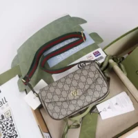 Gucci Women Ophidia Pochette Brown Leather Trim ‎76496196IWG8745 (1)