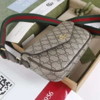Gucci Women Ophidia Pochette Brown Leather Trim ‎76496196IWG8745 (1)