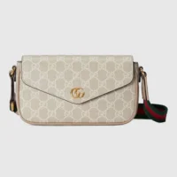Gucci Women Ophidia Pochette Oatmeal Leather Trim 7649612ZGMN9643 (1)