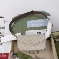Gucci Women Ophidia Pochette Oatmeal Leather Trim 7649612ZGMN9643 (1)