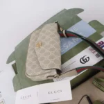 Gucci Women Ophidia Pochette Oatmeal Leather Trim 7649612ZGMN9643