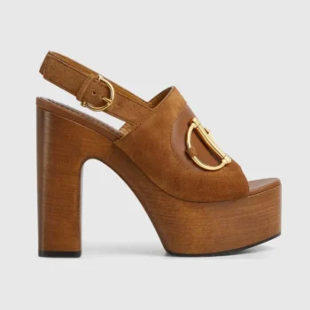 Gucci Women Platform Sandal with Horsebit-Brown 834420AAEXM