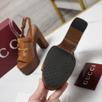 Gucci Women Platform Sandal with Horsebit-Brown 834420AAEXM (1)