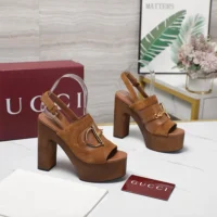 Gucci Women Platform Sandal with Horsebit-Brown 834420AAEXM (1)