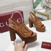 Gucci Women Platform Sandal with Horsebit-Brown 834420AAEXM (1)