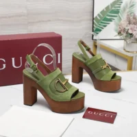 Gucci Women Platform Sandal with Horsebit-Light Green 834420AAEXM (1)