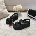 Gucci Women Sandal with Double G-Black 816630FAD9G