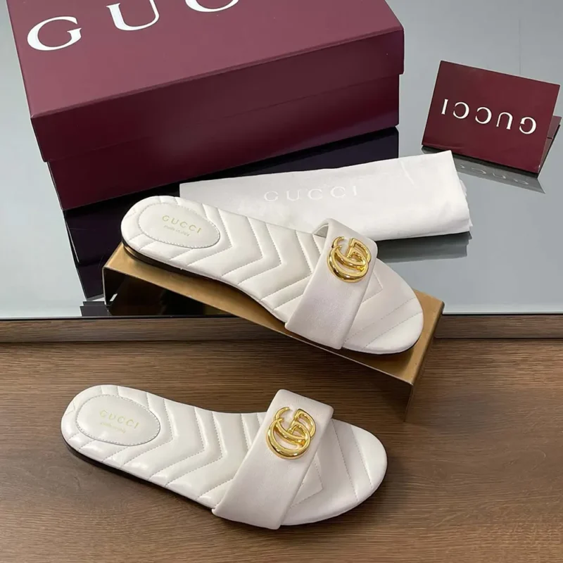 Gucci Women's Slide Sandal with Doube G-White 832449BKO00