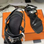 Hermes Women June Sandal in Calfskin-Black H242104Zv02360