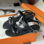 Hermes Women June Sandal in Calfskin-Black H242104Zv02360
