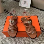 Hermes Women June Sandal in Calfskin-Brown H242104Zv20360