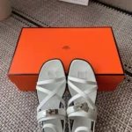 Hermes Women June Sandal in Calfskin-White H242104Zv90360