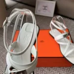 Hermes Women June Sandal in Calfskin-White H242104Zv90360