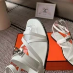 Hermes Women June Sandal in Calfskin-White H242104Zv90360