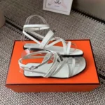 Hermes Women June Sandal in Calfskin-White H242104Zv90360