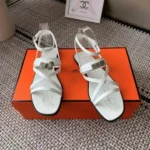 Hermes Women June Sandal in Calfskin-White H242104Zv90360