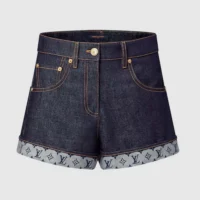 Louis Vuitton Women Cuffed Hem Denim Mini Shorts 1AI160