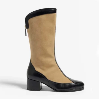 Chanel Höga Stövlar Dam Mocka Kalvskinn Lammskinn-Beige & Svart G46591