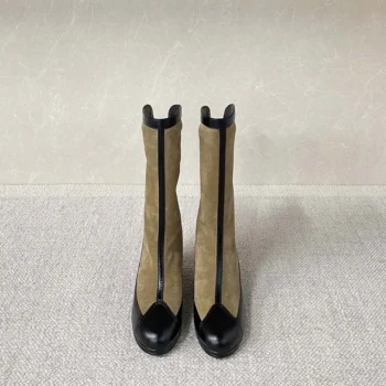 Chanel Höga Stövlar Dam Mocka Kalvskinn Lammskinn-Beige & Svart G46591