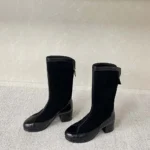 Botas altas Chanel para mujer de ante y piel de becerro, color negro