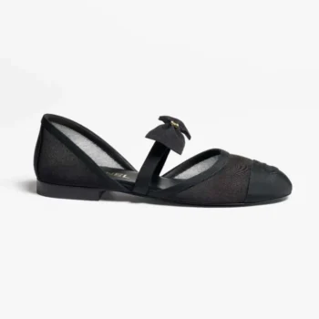 Chanel Women Mary Janes Mesh Grosgrain-Black G46193
