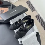 Chanel Mary Janes para mujer de malla de grogrén negro G46193