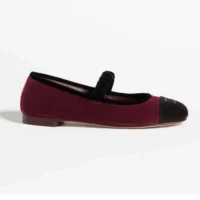 Chanel Women Mary Janes Velvet Maroon G46193 (1)