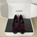 Chanel Mary Janes para mujer, terciopelo granate, G46193
