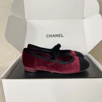 Chanel Women Mary Janes Velvet Maroon G46193 (1)