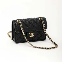 Chanel Women Mini Flap Bag Metallized Braided Calfskin Gold Tone Metal-Black (1)