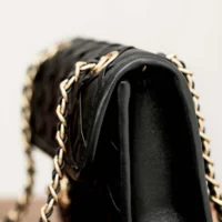 Chanel Women Mini Flap Bag Metallized Braided Calfskin Gold Tone Metal-Black (1)