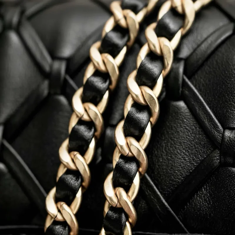 Chanel Women Mini Flap Bag Metallized Braided Calfskin Gold Tone Metal-Gold