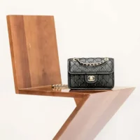 Chanel Women Mini Flap Bag Metallized Braided Calfskin Gold Tone Metal-Black (1)