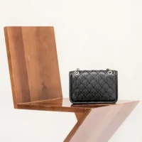 Chanel Women Mini Flap Bag Metallized Braided Calfskin Gold Tone Metal-Black (1)