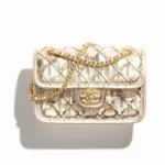 Chanel Women Mini Flap Bag Metallized Braided Calfskin Gold Tone Metal-Gold