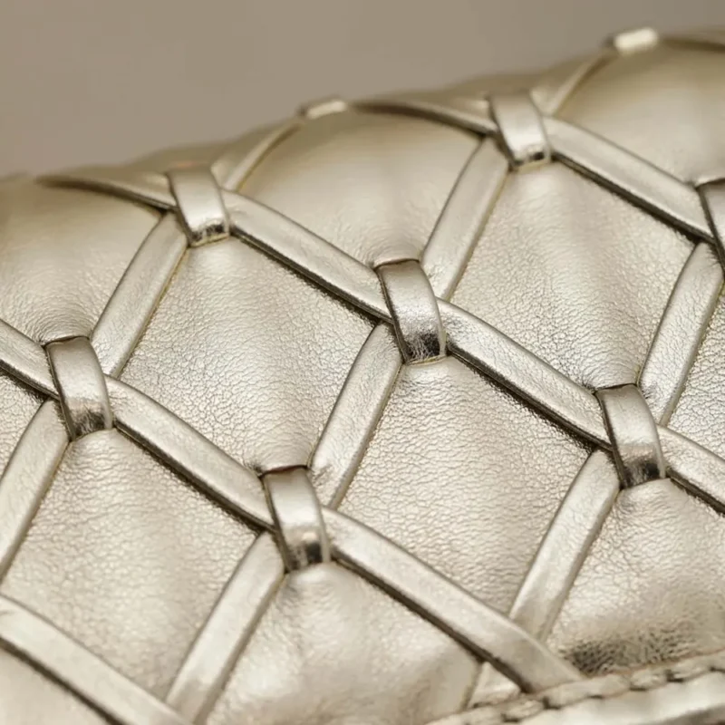 Chanel Women Mini Flap Bag Metallized Braided Calfskin Gold Tone Metal-Gold