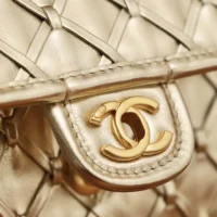Chanel Women Mini Flap Bag Metallized Braided Calfskin Gold Tone Metal-Gold (1)