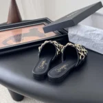 Chanel Damen Pantoletten Lammleder Grosgrain-Schwarz G46653