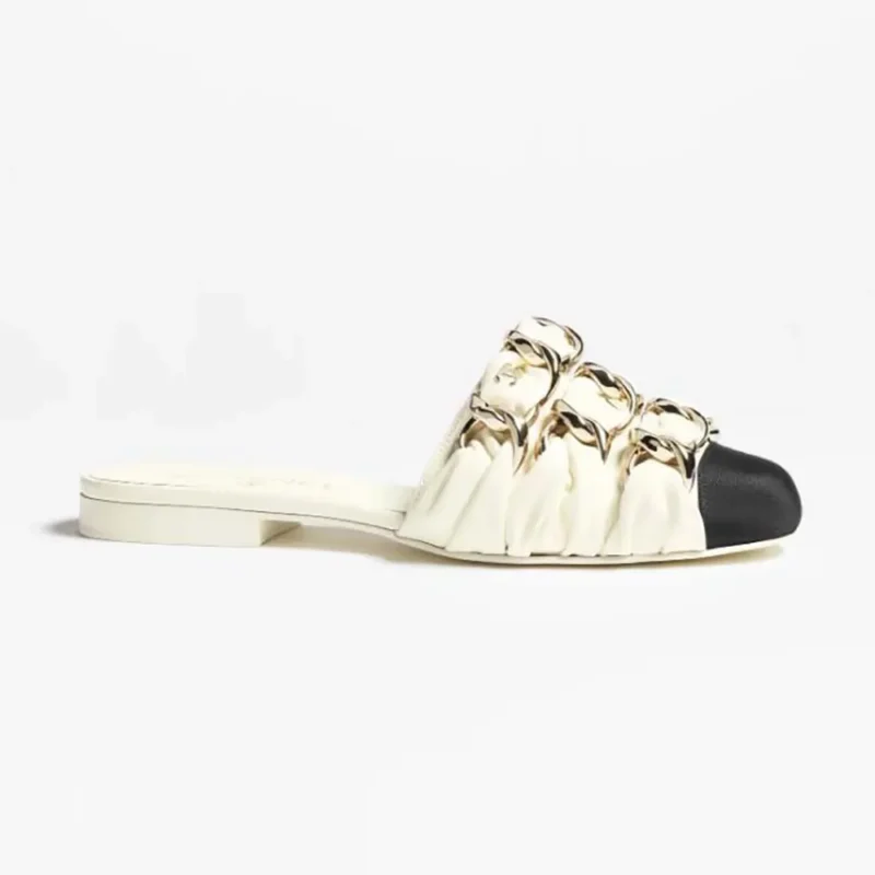 Chanel Women Mules Lambskin Grosgrain-White G46193